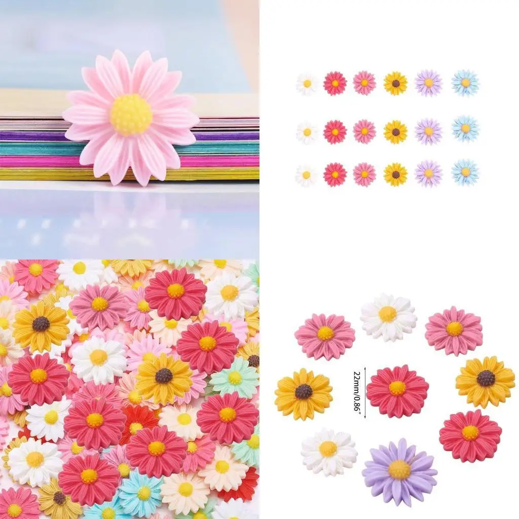 

J78F Смола смешанных цветов Цветок ромашки с плоской задней частью Смола кабошон DIY ремесло для ювелирных изделий ручной работы