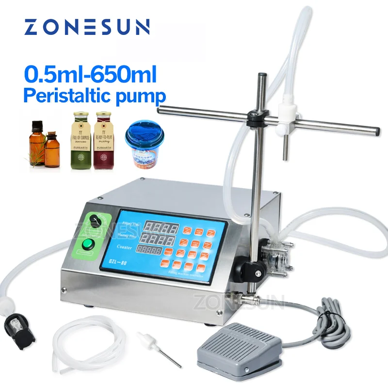 ZONESUN Peristaltic Pump Bottle Water Filler Liquid Vial Filling Machine Beverage Drink Oil Perfume Packing Machine