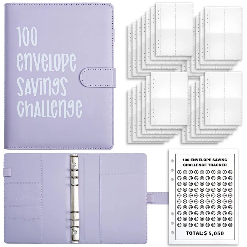 Colorful 100 Envelope Challenge Notebook Cash Budget Loose-leaf 100 Day Challenge Budget Binder Multi Pockets Save Money