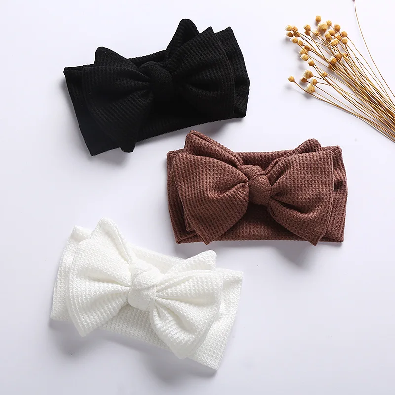 New Cute Big Bows Soft Waffle Elastic Baby Headband Knit Newborn Turban Baby Girl Headbands Baby Hair Accessories