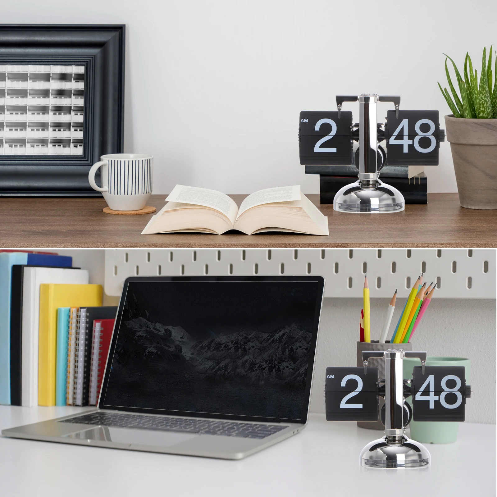 

Automatic Page Turn Clock Vintage AutoPager Time Display Electric Digital PVC Metal Alarm Clock Large Screen Parents Children