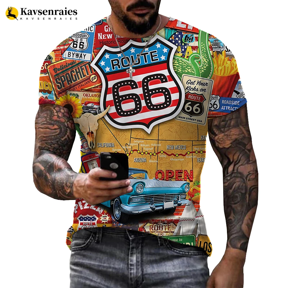 Sommer neue Vintage Kurzarm Street Style Mode Amerika Route 66 Buchstaben gedruckt Kleidung Rundhals ausschnitt Herren T-Shirt 6xl