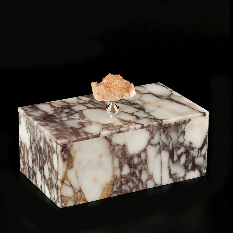 Natural Marble Storage Box Rectangular Jewelry Organizer Luxury Trinket Jar European Style Home Decor for Living Room Dresser