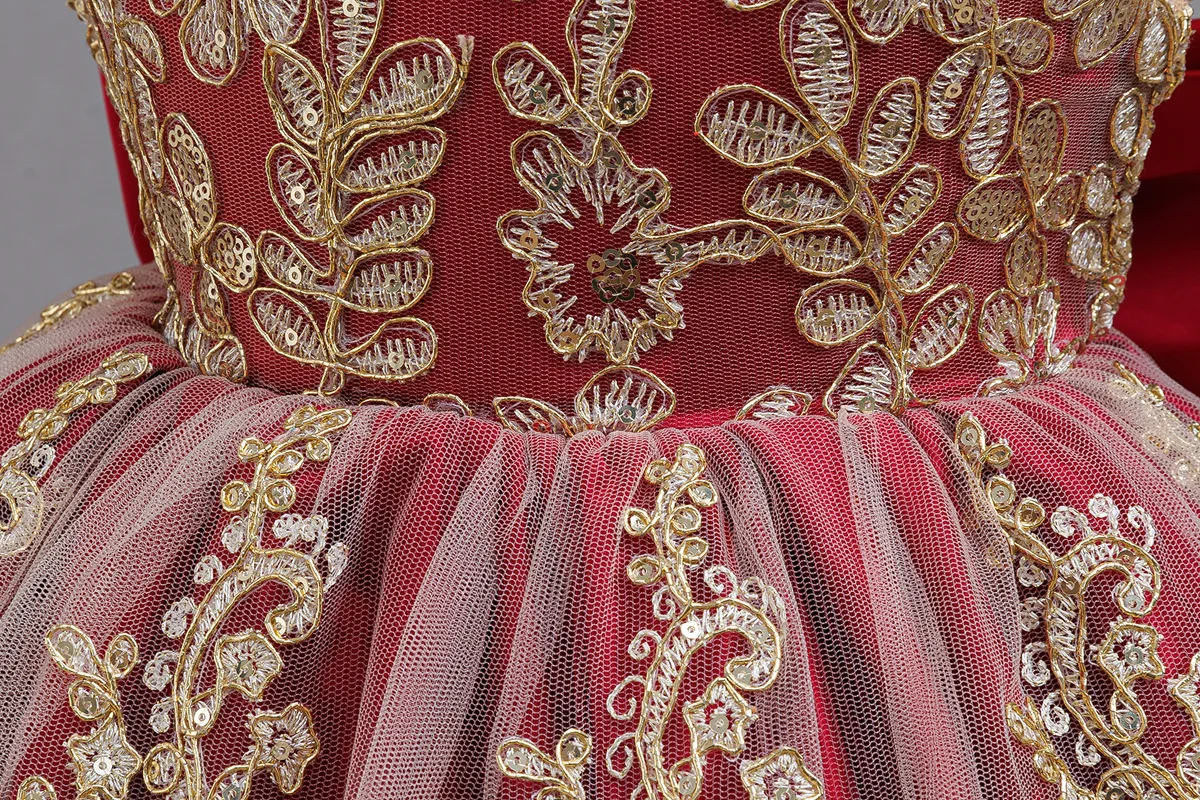 Kleid für Babys und Kleinkinder zum 1. Geburtstag, besticktes Spitzen-Prinzessinnenkleid, Blumenmädchen-Hochzeitskleid, besonderes festliches formelles Kleid für Babys – Detail 22