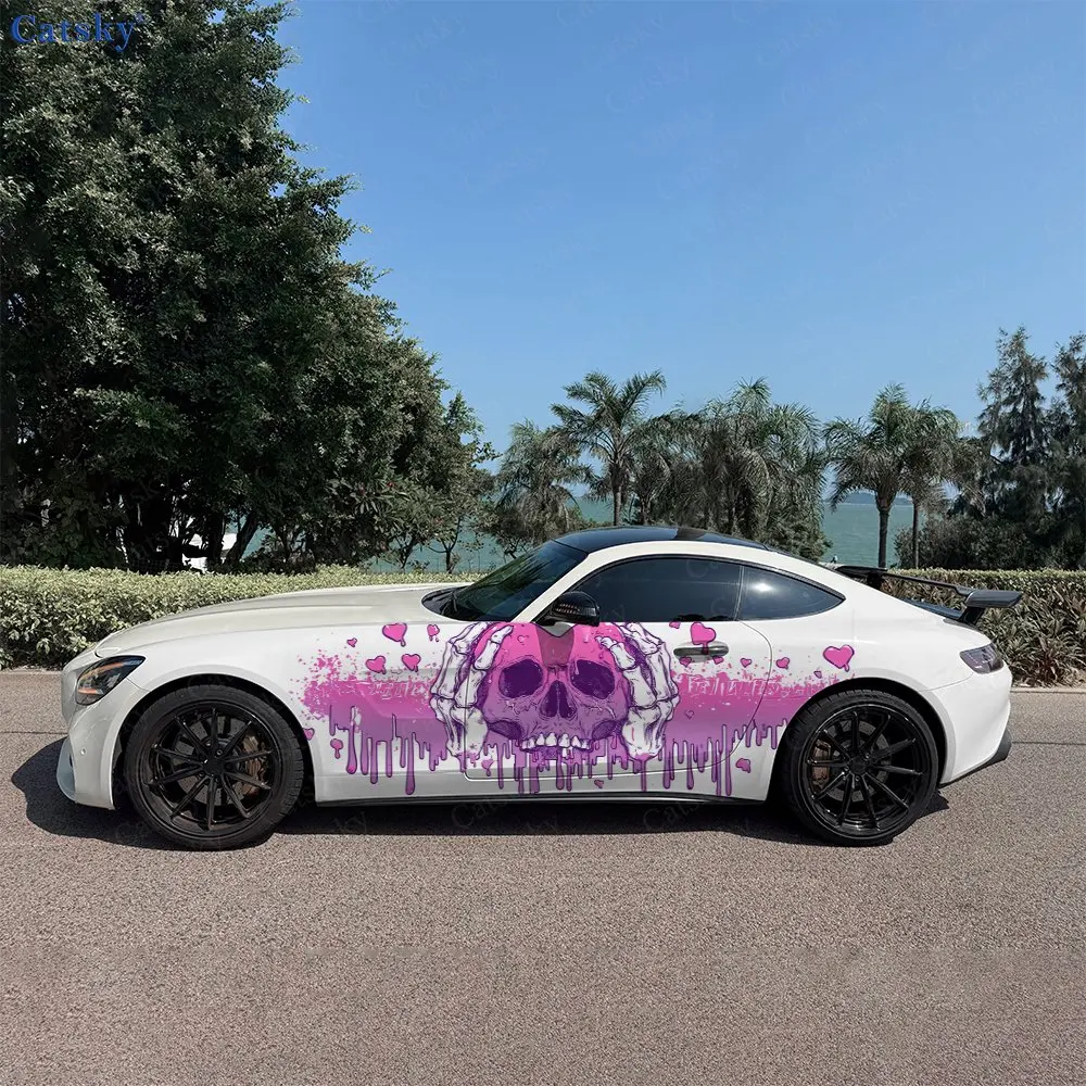 

2pcs Pink Skull, Durable, Fade-resistant, Enhance Vehicle Aesthetics With Bold Artistic Design Car Vinyl Wraps