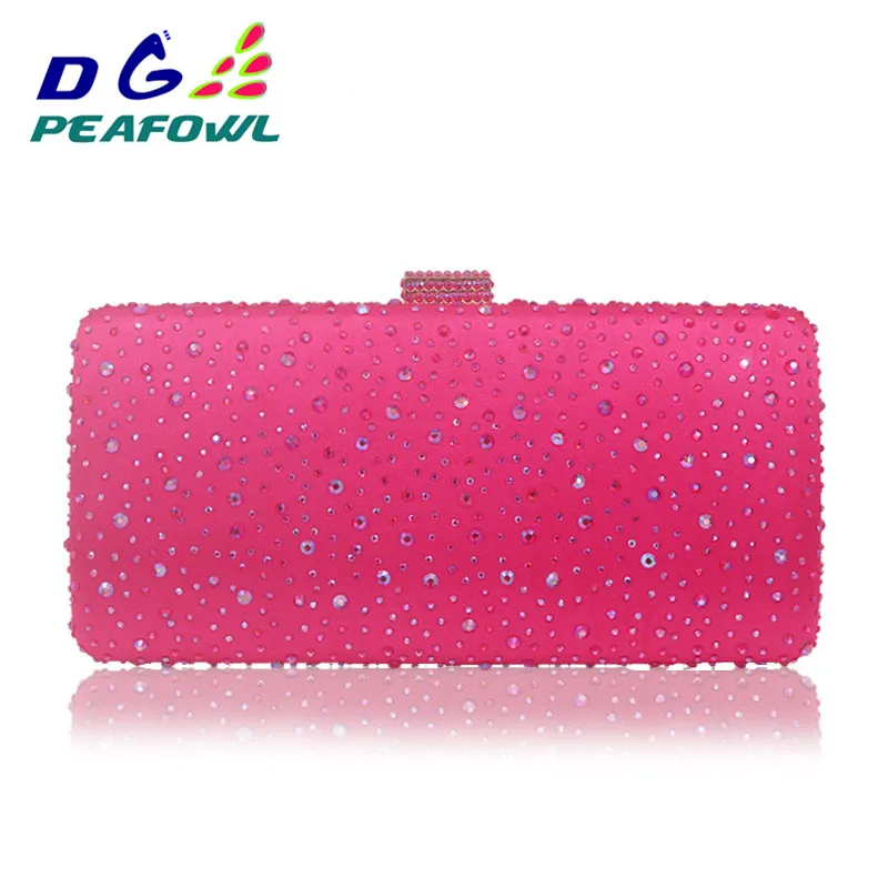 DGPEAFOWL Bridal Wedding Clutches Chain Handbag Hot Pink Blue Crystal Diamond Women Evening Purse Minaudiere Clutch Bag