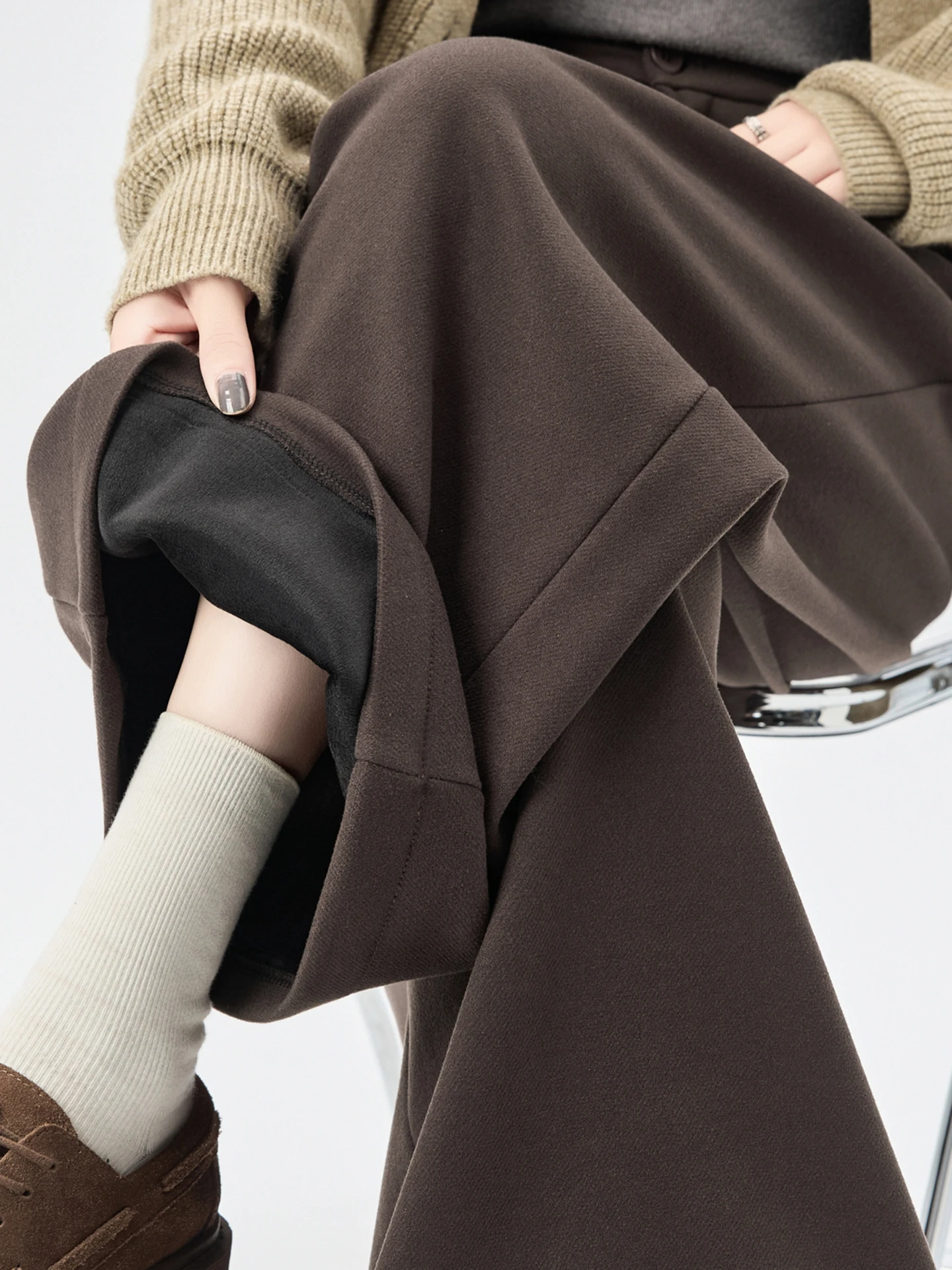 

Thiened Fce Wide Leg Suit Pants Women's Autumn Winter High Waist Slimming Drapey Loose Nine Point Straight Leg Pants