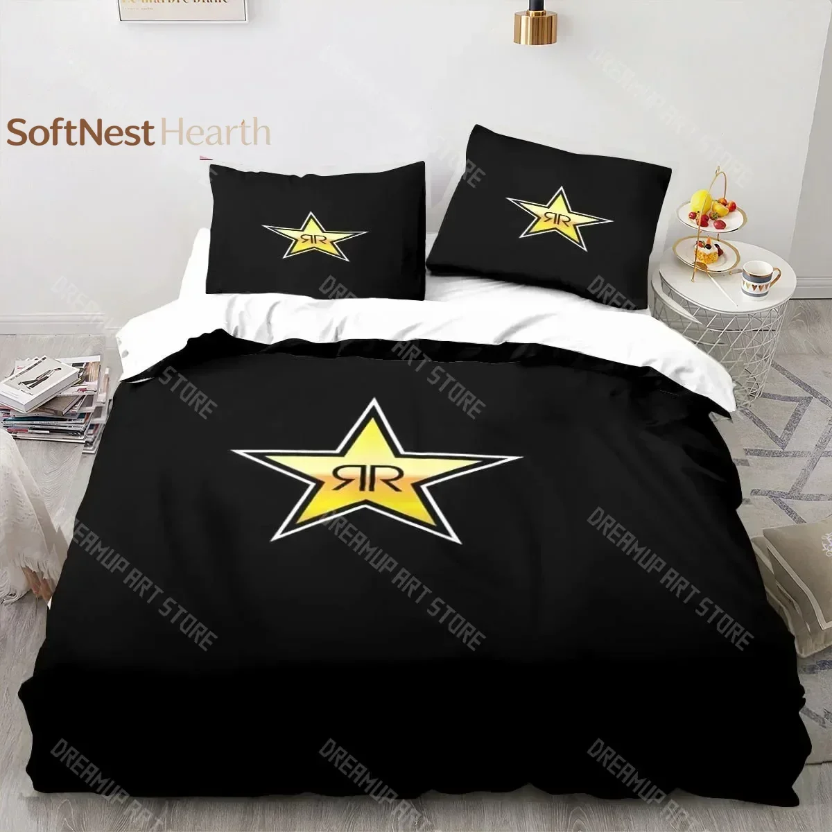 2026 3D Print Drinks R-Rockstar Energy Logo Bedding Set Boys Girls Twin Queen King Size Duvet Cover Pillowcase Bed Boys Adult Be