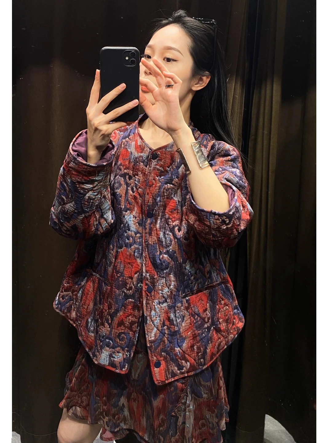 

Легкое зимнее пальто женское из хлопка с цветочным принтом, прямого кроя, в корейском стиле, с круглым вырезом и пуговицами