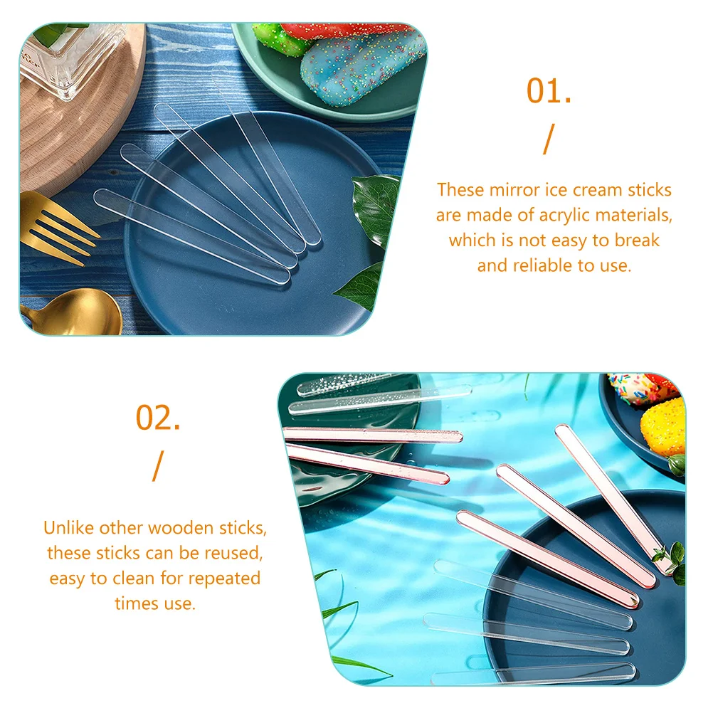 

80pcs Mirror Ice Cream Candy Bar DIY Craft Sticks Reusable Acrylic Transparent Multi-Purpose Ice Cream Making for Party