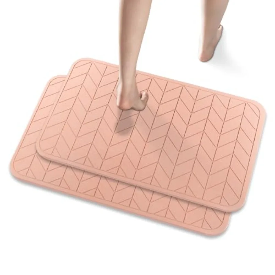 2 Pack Diatomaceous Earth Shower Mat, Stone Bath Mat, Nonslip Super Absorbent Fast-Drying Hard Bath Mat for Bathroom Shower Flo