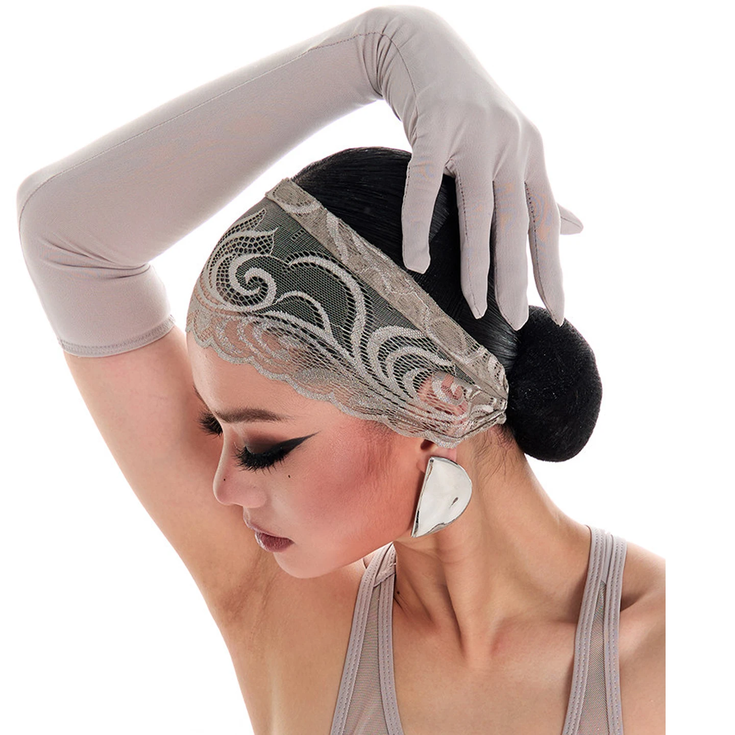 DUYQ Latin Dance Accessories Adults Latin Dance Gloves Women Latin Dance Lace Headband Practice Bra Stage Dance Wear SL15235