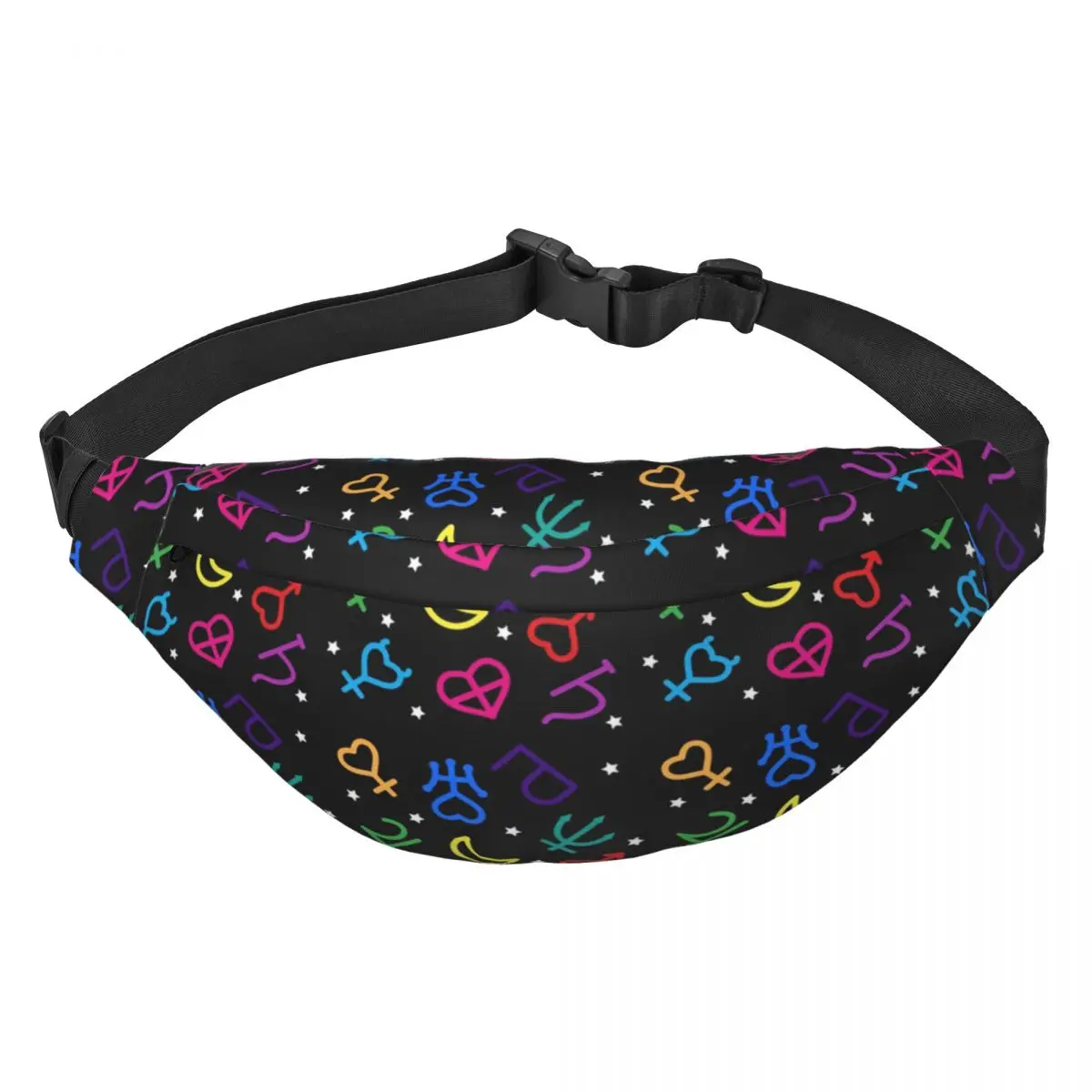 Rainbow Planetary Symbols Fanny Pack Sailor Print Japanese Shojo Manga Sling Crossbody Waist Bag Cycling Phone Money Pouch