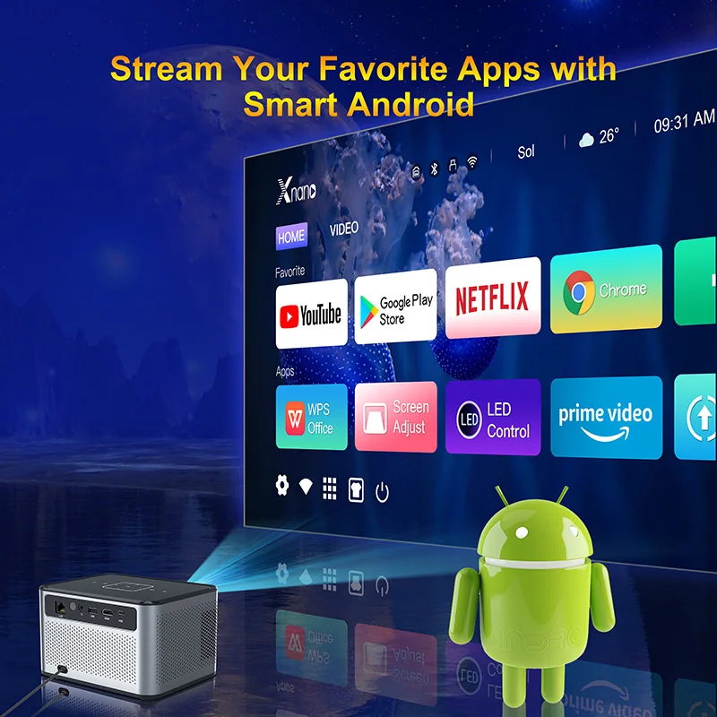 スマートポータブルプロジェクター 4Kビデオデコード対応 Android WiFi LED 1080Pムービー ホームシアター 720Pプロジェクター ミニポータブルプロジェクター