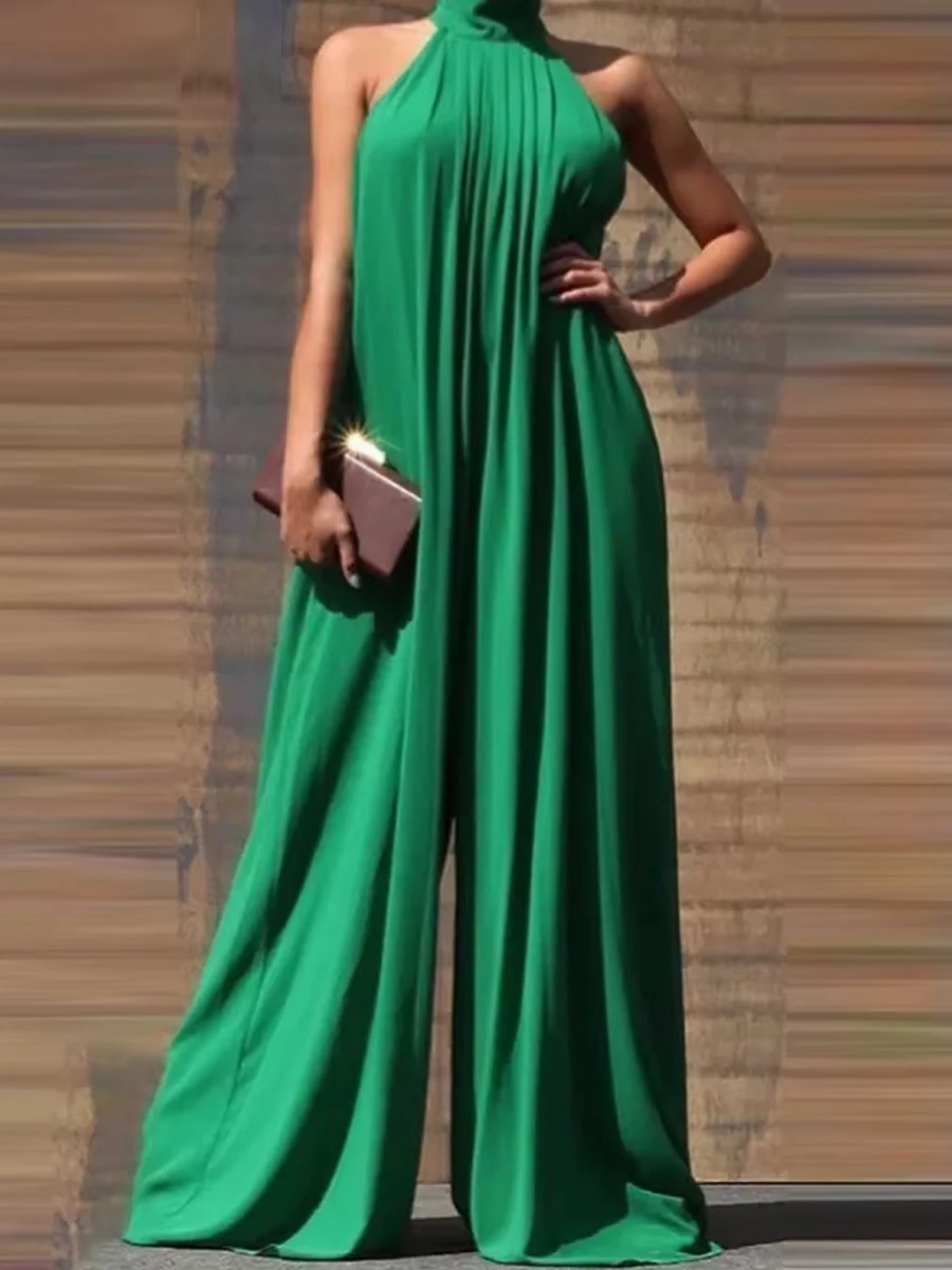 

Комбинезон с высоким воротником, без рукавов, с широкими штанинами