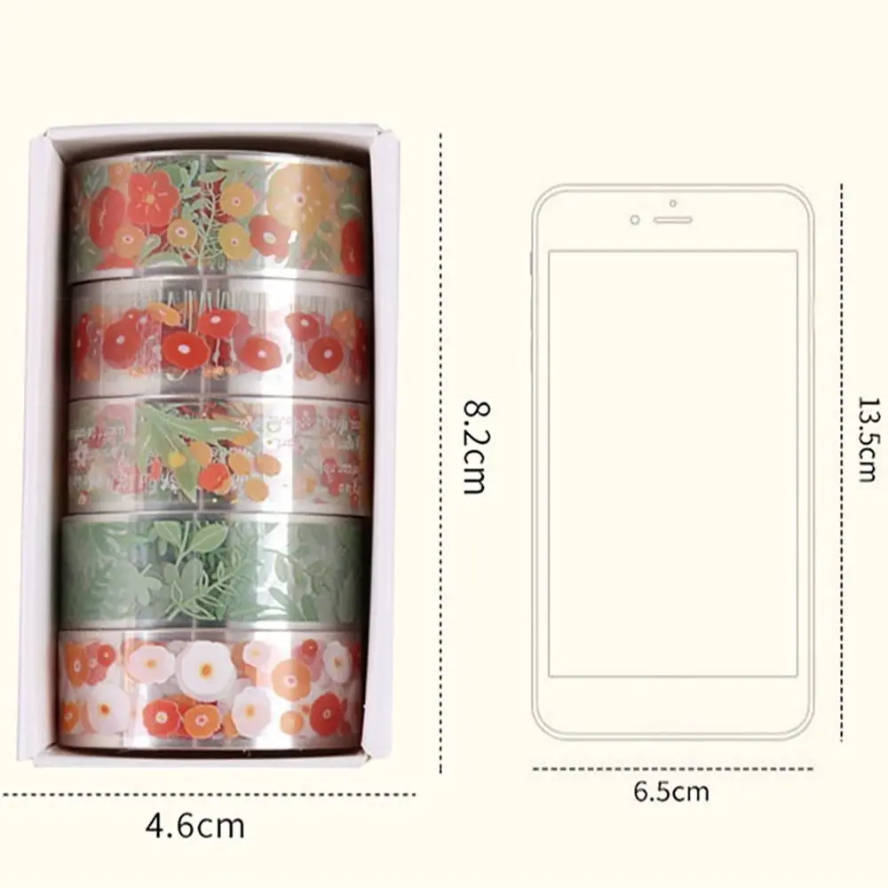 Cute 5Rolls/box Washi Tape Set Washi Paper School Stationery Supplies DIY Decorative Tape Scrapbooking Adhesive Tape