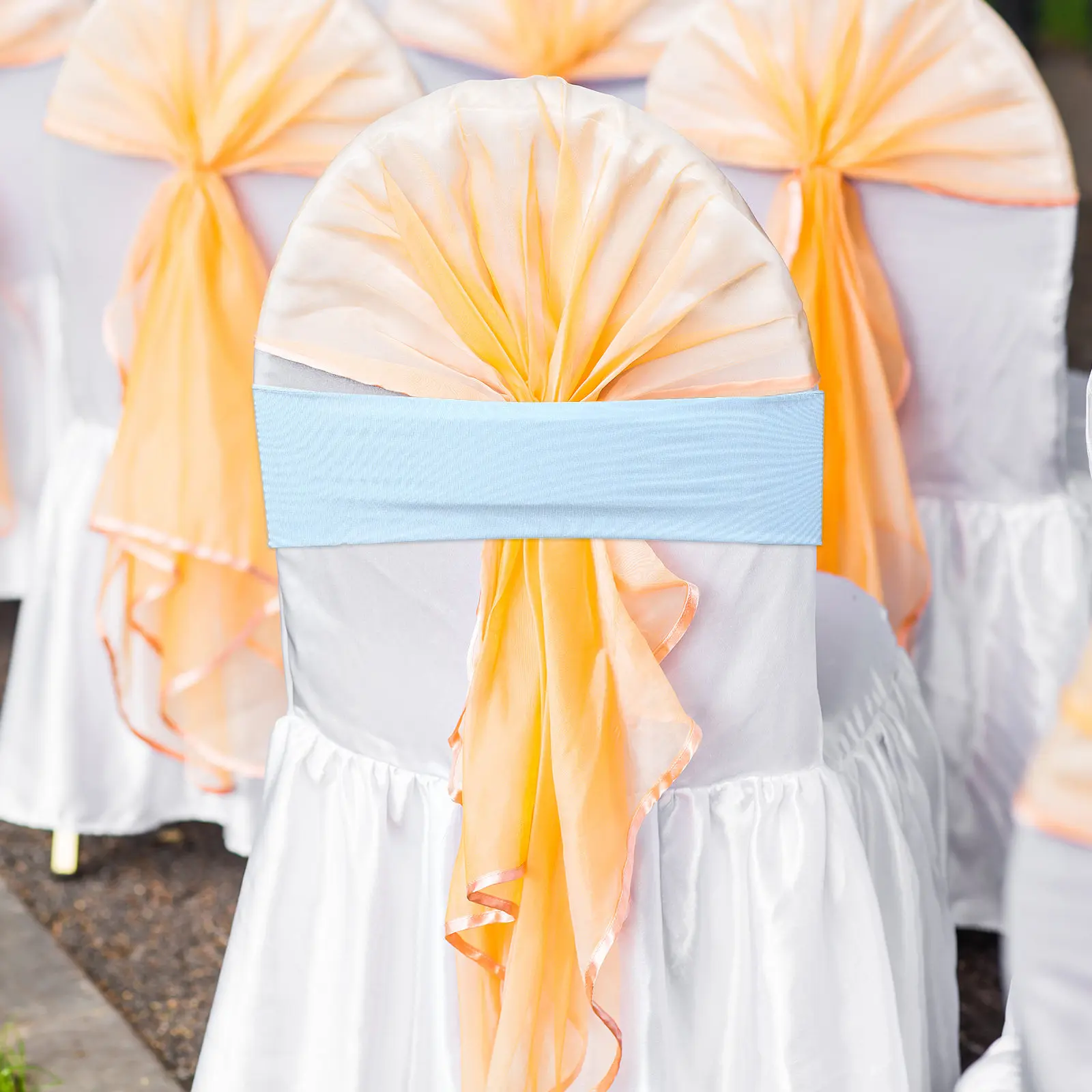 20Pcs Hand Pulled Flower Chair Back Stretch Chair Sashes for Ceremony Banquet Party Unifying Decor Chairs Back Bands
