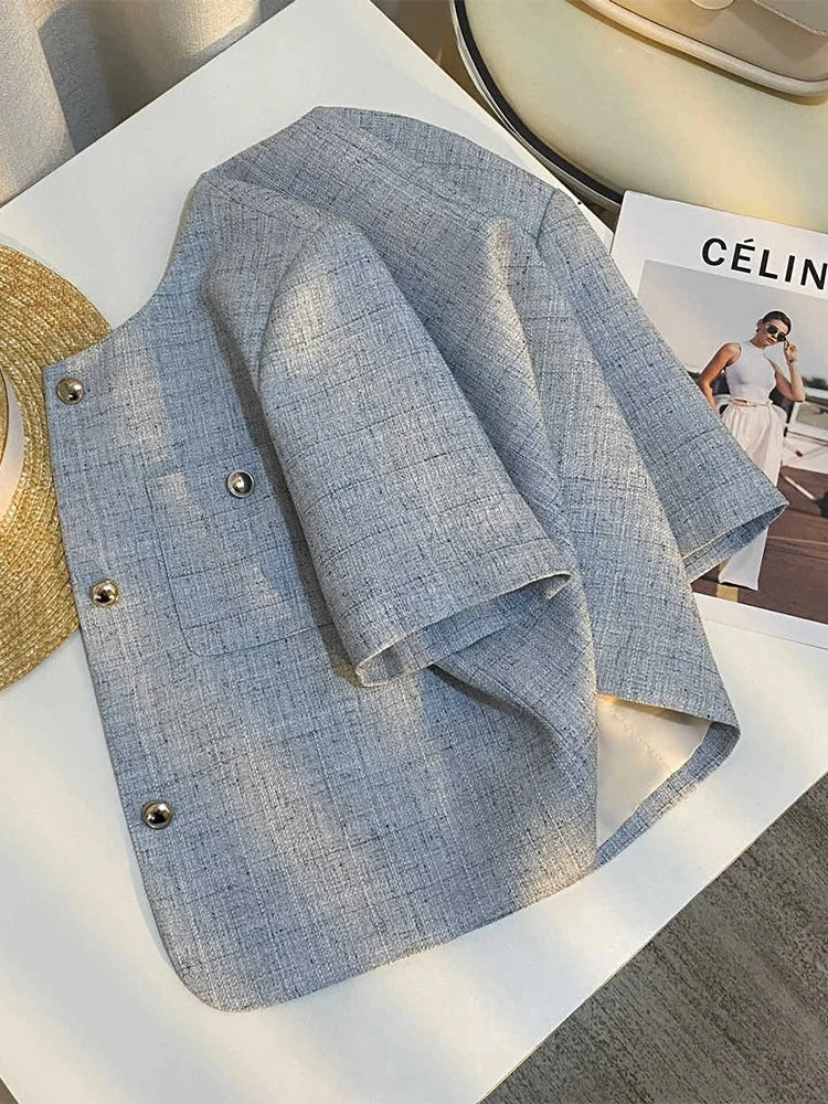 Slim Fit Ort Sve Anzug Jaet Damen Sommer Dünn Lose Personali Ort Länge Top Pendeln Sle rund Ne Knopfverschluss