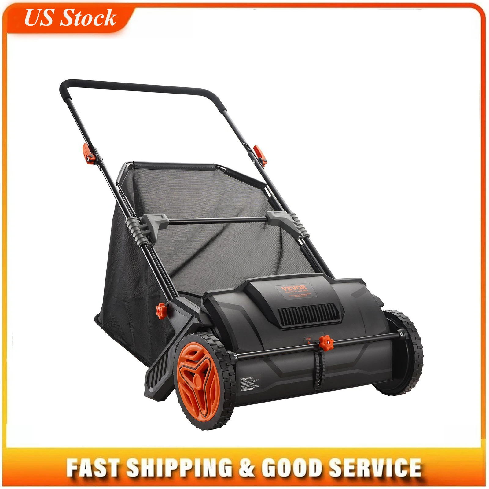 Push Lawn Sweeper, 21inch Leaf & Grass Collector, Strong Plastic Wheels & Heavy Duty Thickened Steel Durable to Use with Large Capacity 3.5 cu. ft. Mesh Collection Hopper Bag, 2 Spinning Brushes
