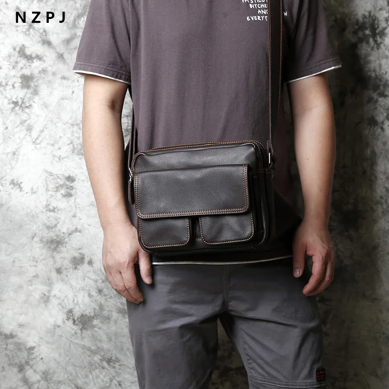 Retro Handgemachte Leder herren Schulter Tasche Erste Schicht Rindsleder Umhängetasche Umhängetasche Lässig Trend Männer Tasche 8 Zoll Ipad tasche NZPJ – Detail 3