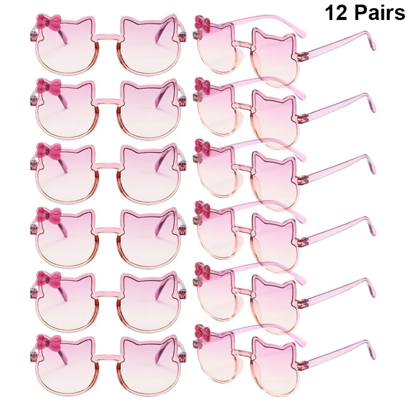 12 Pairs Cute Kitten Shaped Sunglasses for Children Fashion Multi-color Kids Decor Shades Stylish Design Sun Glasses for Girls