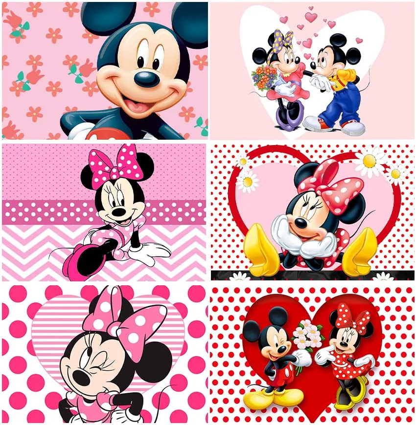 Minnie Mickey Backdrops For Photocall Studio Banner Dots Stripes Wedding Love Birthday Party Decoration Customized Backgrounds