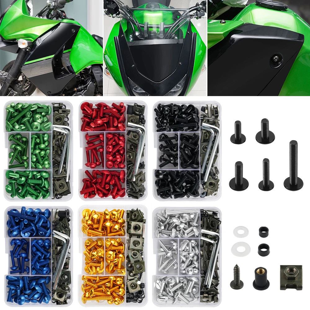 155PCS Universal Motorcycle Bodywork Windscreen M5 M6 Fairing Bolt Kit for Honda CBR Suzuki GSXR Kawasaki Ninja Yamaha YZF R1 R3