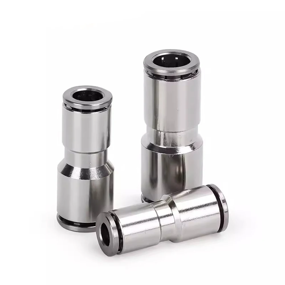 PU PG Pneumatic Quick Connector Straight Through Variable Diameter All Copper Nickel Plated Gas Pipe Connector 6 8 10 12 14 16mm