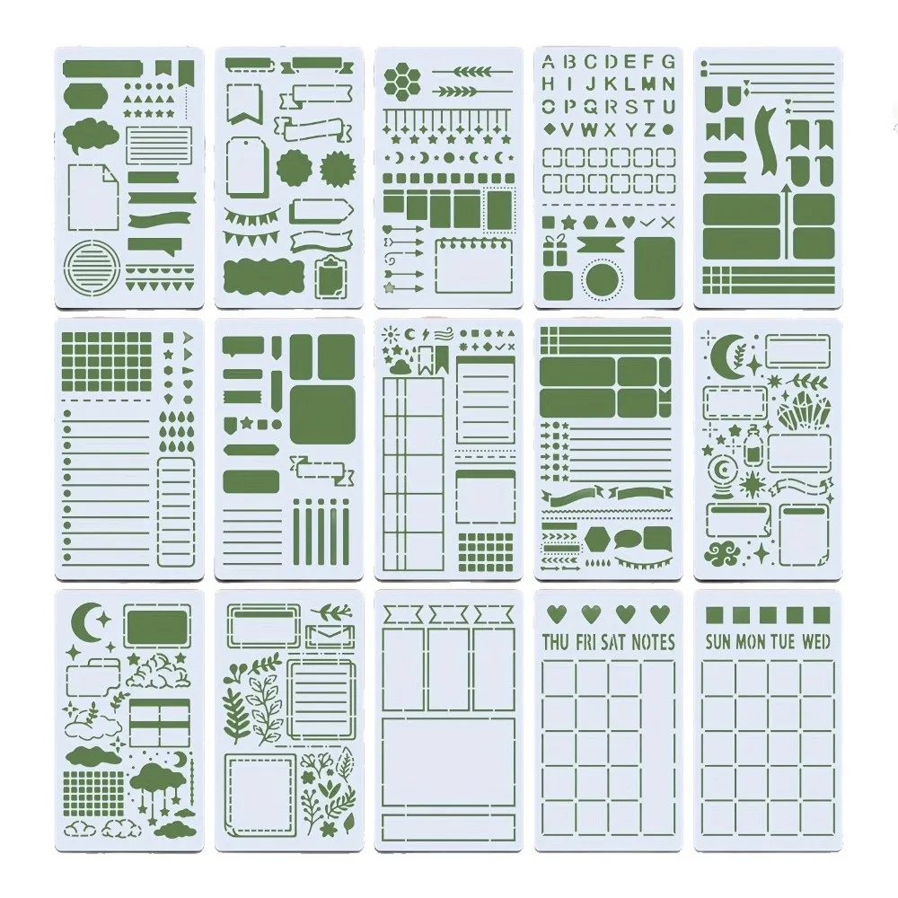 15pcs/set Reusable Diary Drawing Templates DIY Acrylic Planner Template Handmade Multifunctional Stencil Set Journal Stationery