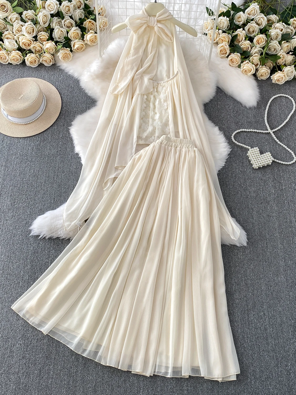 

Комплект утягивающего платья Ele с цветочным принтом и высокой талией, длинная юбка Drifting Sa And Me для молодых женщин, летняя мода