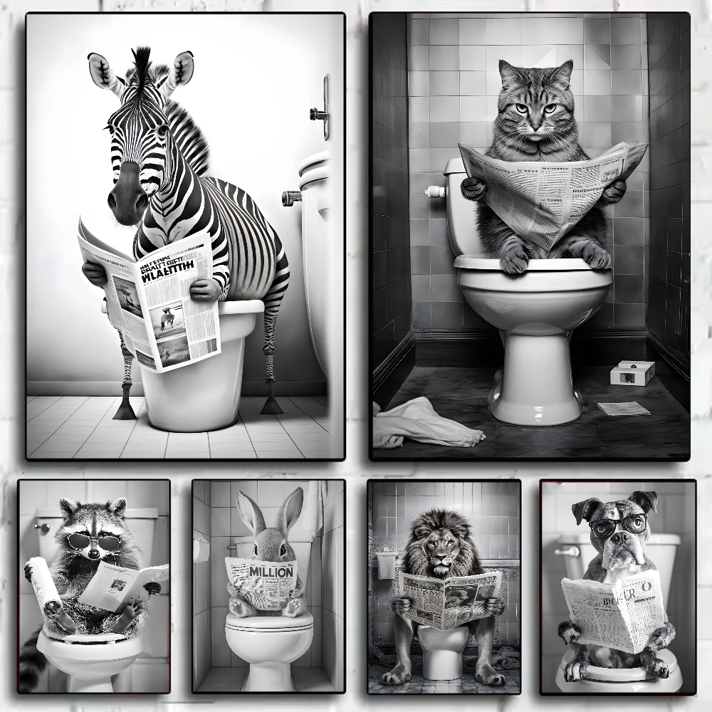

Modern style Funny Bathroom Animal Poster HD art sticky wall waterproof home living room bedroom bar aesthetic decoration