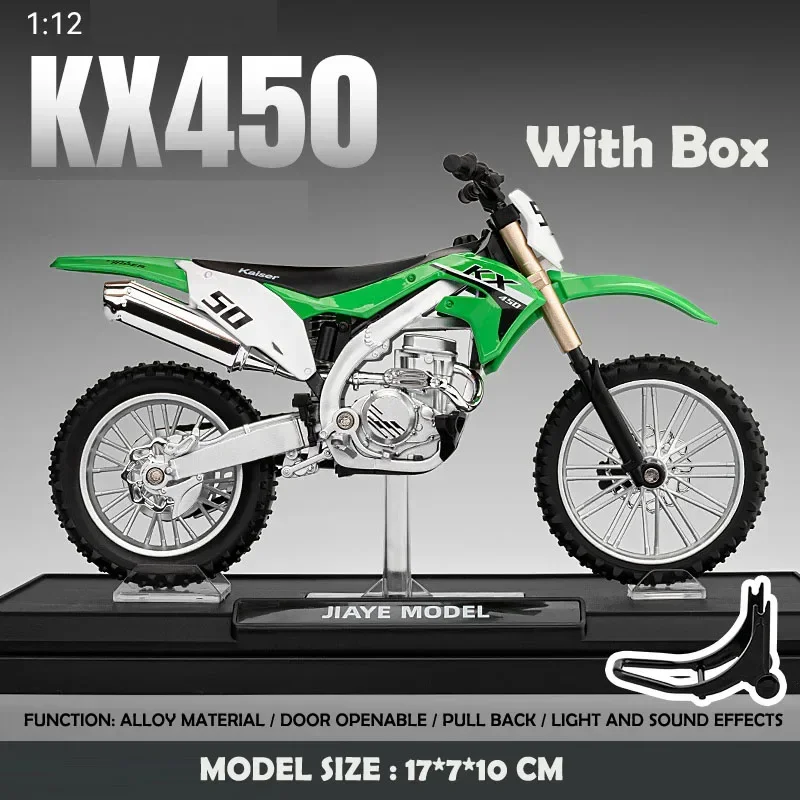 Simulation 1:12 Scale Kawasaki KX450 Off Road Motorbike Alloy Model Sound Light Diecast Motorcycle Model Boy Vehicle Toy Gift