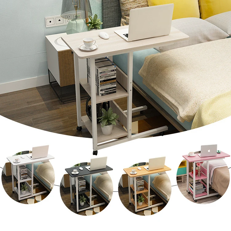 Portable Lazy Man Adjustable Bedside Computer Desk Simple Bedroom Mobile Lifting Small Table with Lockable Pulley