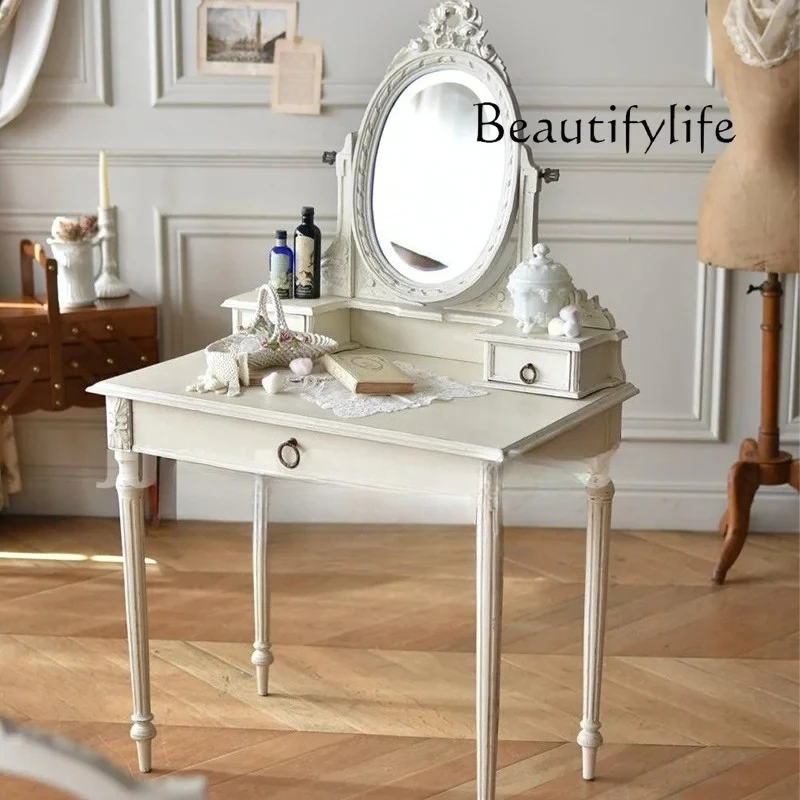 

American country solid wood small apartment bedroom dresser, French engraved modern dressing table