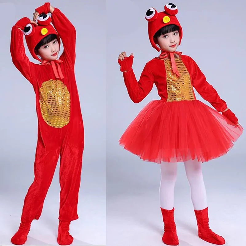 boys girls red fish costume velvet Cosplay Headband Tutu dress Set  Party dance Animal Costume Halloween Gift