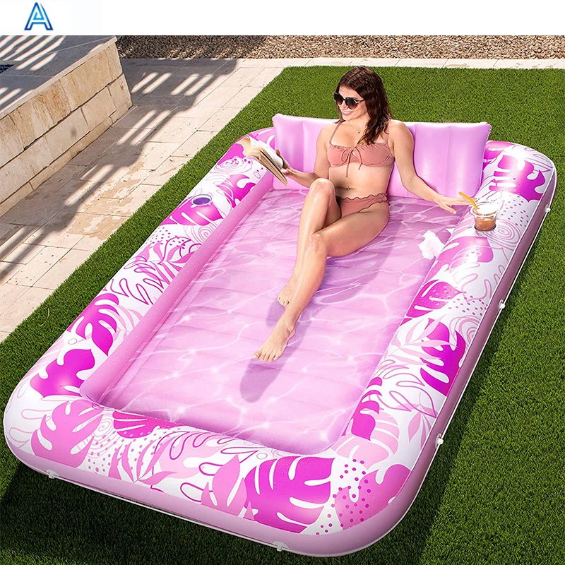 Factory OEM customize new design vinyl PVC inflatable 2 person pool fliat air mat mattress floating row airbed toy