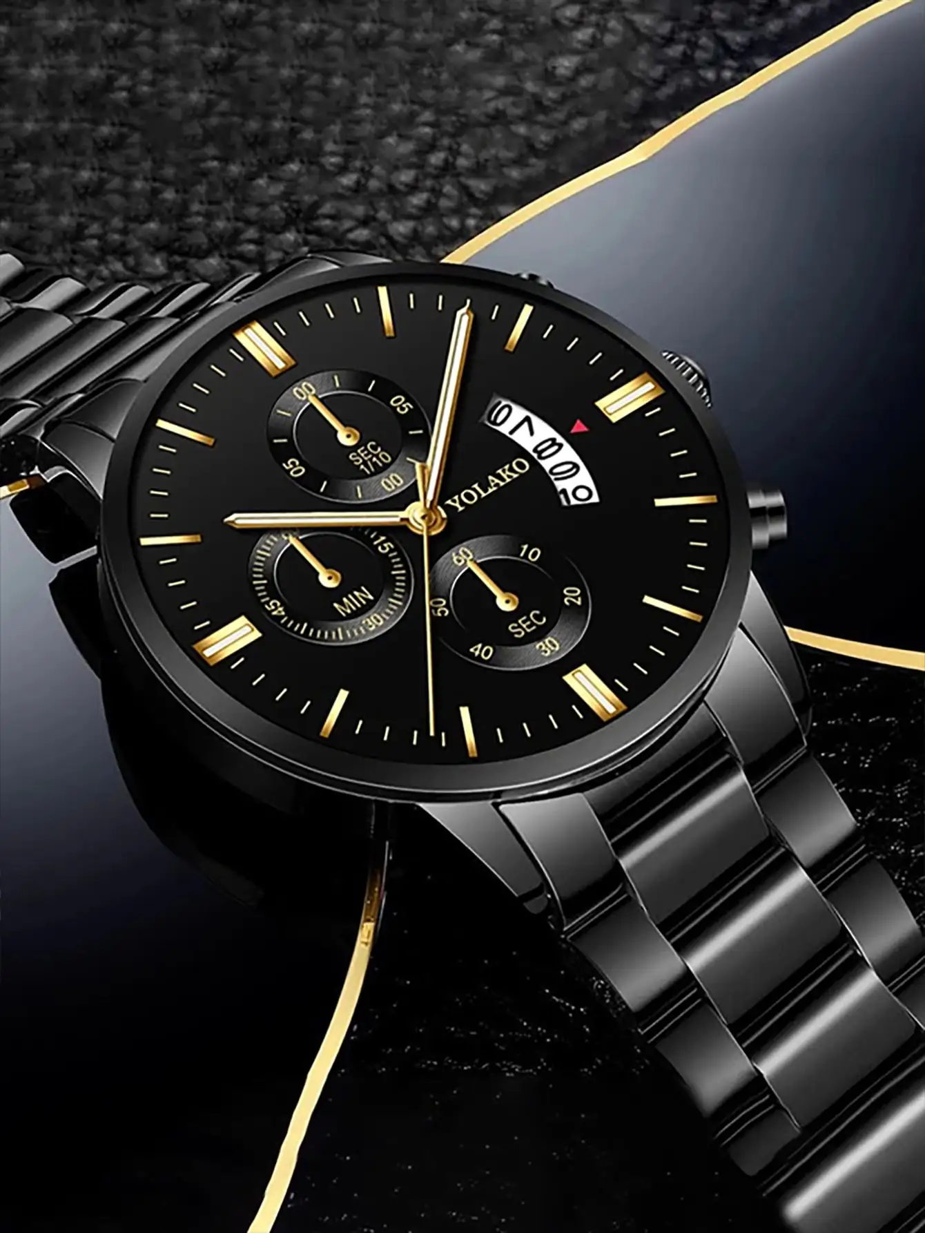 

Мужские черные кварцевые часы-хронограф из нержавеющей стали с указателем даты