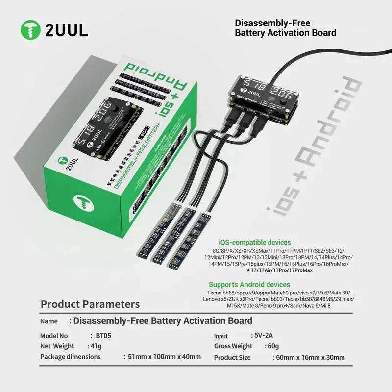 

2UUL Disassembly-Free Battery Activation Board for IPhone 8G-17ProMax Android Phone Battery Quick Charging Activation Test Tool