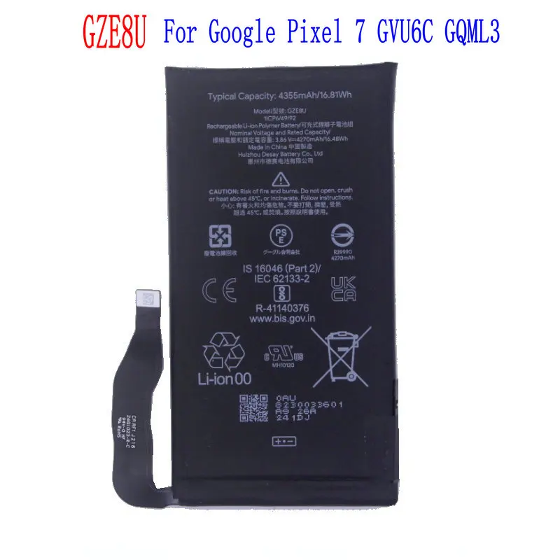 1x 4335mAh / 16.81Wh GZE8U Pixel 7 Phone Replacement Battery For Google Pixel7 7 5G GVU6C GQML3 Batteries