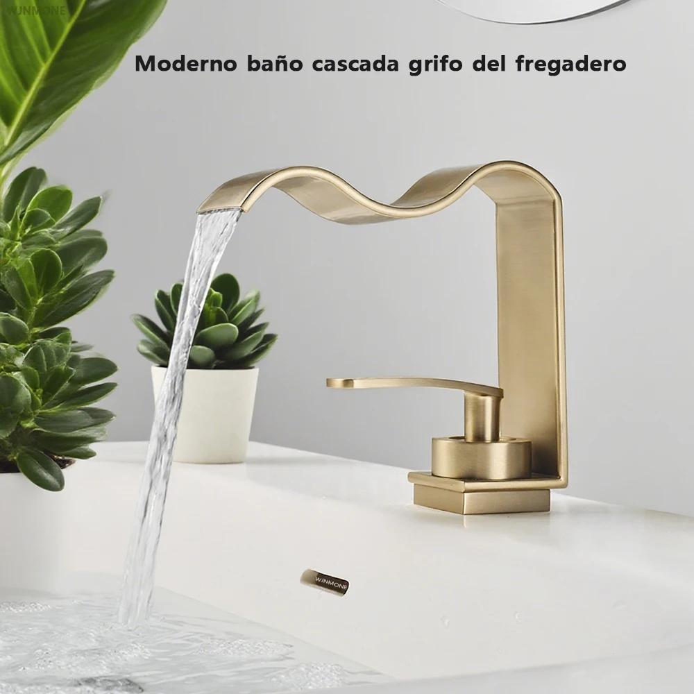 Grifo de lavabo de baño de Oro pulido de lujo, mezclador de latón frío y caliente montado en cubierta, grifos de lavabo de cascada, grifo de agua para lavabo Moderno grifo para baño mezclador grifos