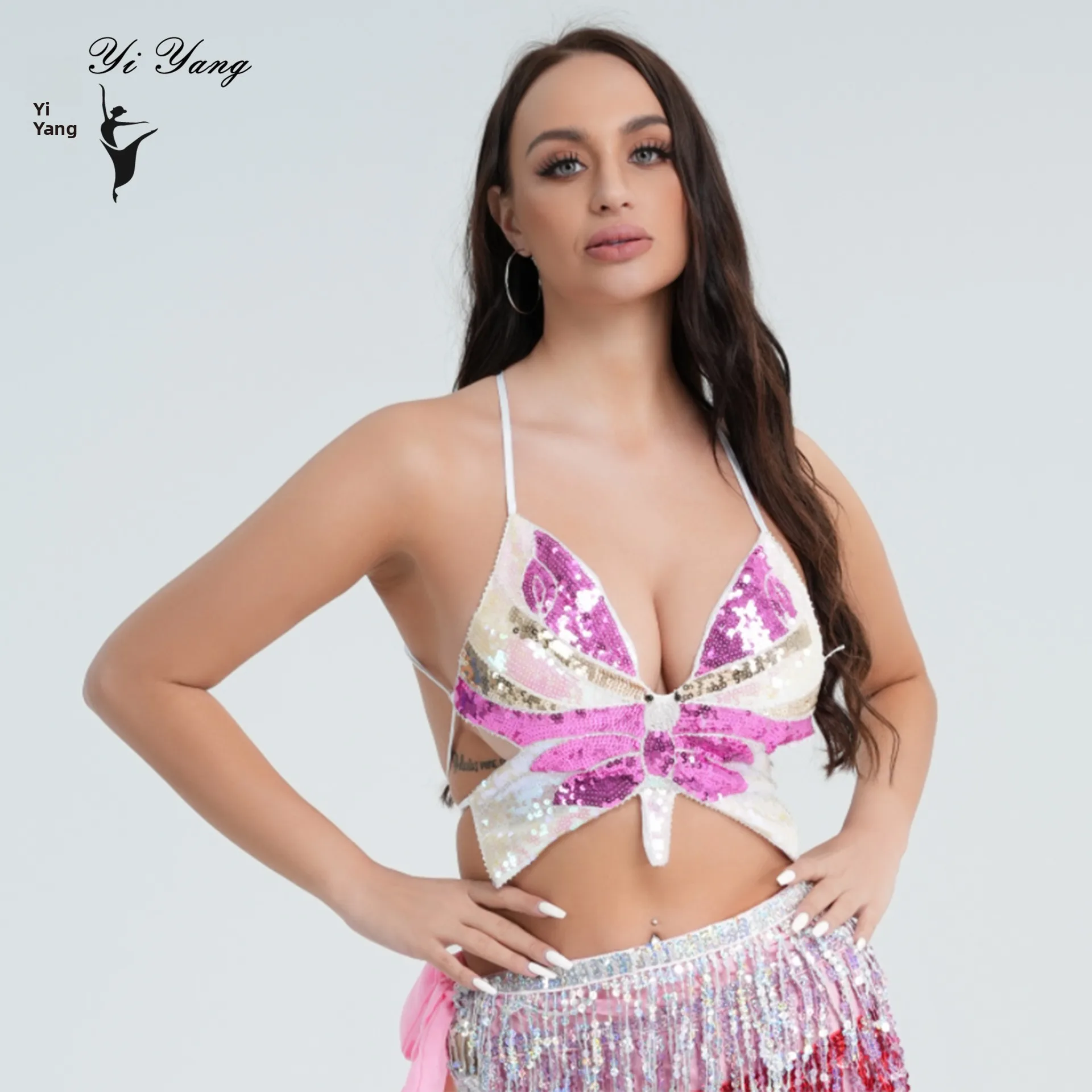   Haut de Performance à paillettes pour femmes, Costume de scène, Club, discothèque, tenue Par, danse du ventre, soutien-gorge, Performance scintillante