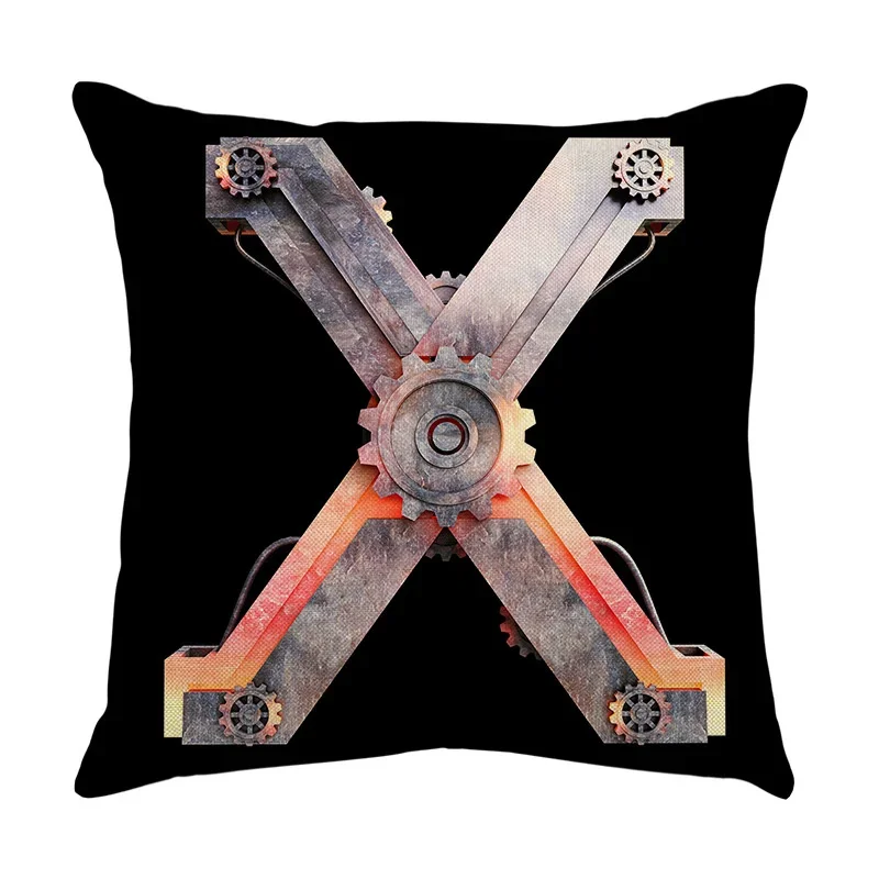 45X45CM Federak الشمال الإبداعية المعادن وسادة سوداء بسيطة شخصية 26 الحروف الإنجليزية ل كيس وسادة والعتاد الميكانيكية #3