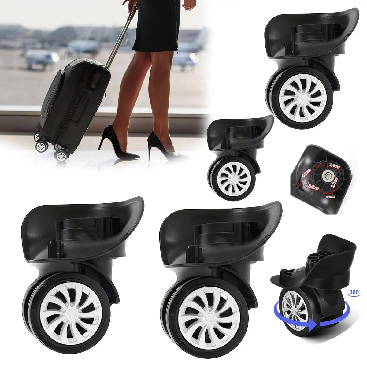 Roulettes de meubles, roulettes de remplacement, roulettes universelles multi-usages pour bagages, roulettes de remplacement pour valises de voyage, roulettes pivotantes silencieuses