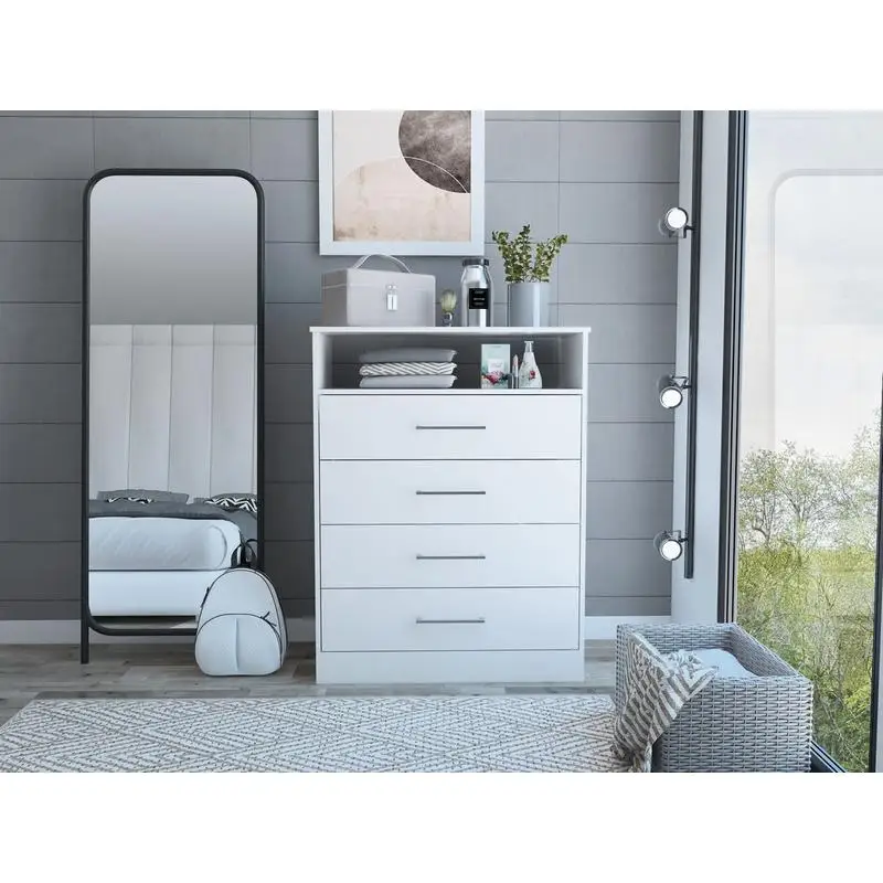 Weiße Kommode mit 4 Schubladen und 1 Regal, hervorragende Qualität, modernes Design