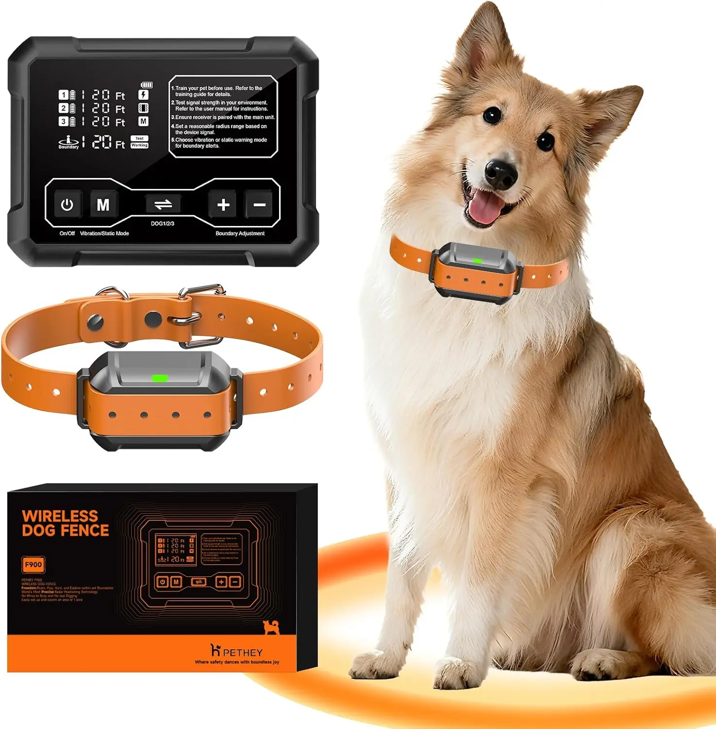 

Wireless Dog Fence for 3 Dogs, Adjustable 10-120ft Range, Waterproof Training Collar with Sound/Vibration/Static Modes