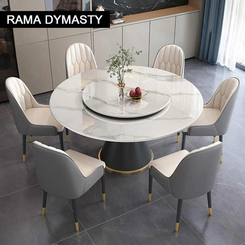 

Light Luxury Marble Dining Table Modern Simple Household Round Table With Turntable Round Rock Slab Eating Table