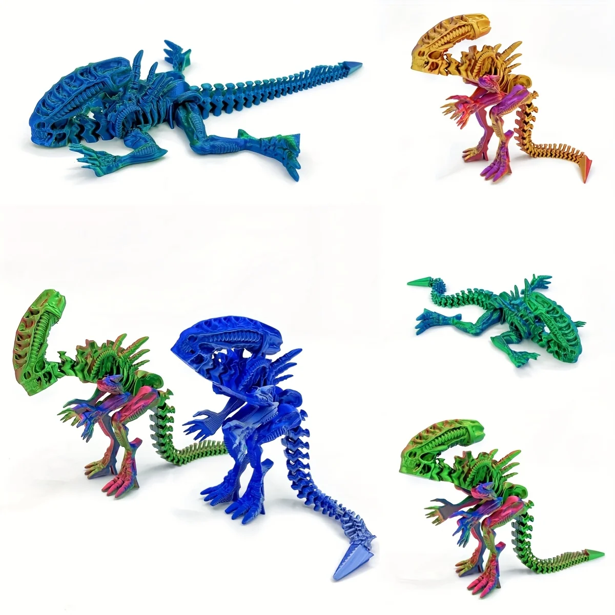 3D Printed Skull and Alien Sculpture with a Sci-Fi Feel, Featuring Sharp Details at the Tail End and Colorful Home Decor