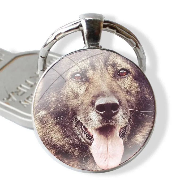 Keychain Handmade Glass Cabochon Key Ring Holder Pendant Key Chains German Shepherd Dog