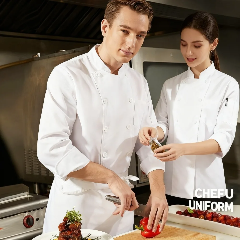 

Men's Chef Jacket Long Sleeved Kitchen Uniform Durable Polyester Suitable for Restaurant Hotel and Cafeteria Staff
