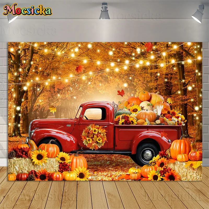 

Autumn Forest Photography Backdrop Pumpkin Harvest Fall Thanksgiving Maple Leaf Decor Prop Kids Portrait Background Photo Studio